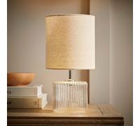 ValueLights | Clear Glass Base Table Lamp with Natural Fabric Drum Lampshade Living Room Bedside Light | Table Lamps, Home Décor & Improvement Essential