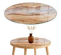 Glass Table Top Protector 4mm Thick Toughened Wood With Resin Accents Round 50cm
