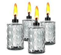 Glass Table Top Torches, 4 Pack Citronella Torches for Outside, 12oz Flame Light Torch,Refillable, Wick and Cap Included, Landscape Lanterns Torches for Garden Yard Patio Party Decor