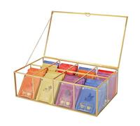 Glass Tea Bag Organizer with 8 Compartments, Handmade Large Tea Bag Storage Box for Counter Kitchen, Tea Bag Holder,Tea Storage Containers with Lid,Tea Accessories Gifts for Tea Drinkers
