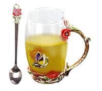 Glass Tea Cup | Flower-Pattern Drink Day Mug With Spoon For Women | Elegant Mug Spoon Set For Grandma, Mom, Wife, Girlfriend, Sister
