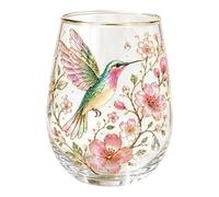 Glass Tea Cup | Hummingbird Bees Garden Mug 7.5x12cm Decorative Drinking Glass | Floral Bird Design Gift For Women Nature Lovers Garden Fans | Elegant Drink Cup
