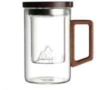 Glass Tea Cup with Infuser and Lid, 950ML/32oz Large Borosilicate Tea Mug with Wooden Handle and Lid, Heat Resistant Glass Teas Cup for Loose Leaf Teas, Home Office Use