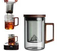 Glass Tea Cup with Infuser and Lid, 950ML/32oz Large Borosilicate Tea Mug with Wooden Handle and Lid, Heat Resistant Glass Teas Cup for Loose Leaf Teas, Home Office Use