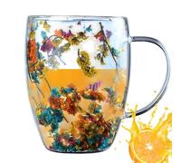 Glass Tea Cups - Anti-scalding Tea Cup with Handle | Insulated Layer Flower Coffee Cup | Glass Mug with Handles | Built-in Crystal Coffee Cup with Selected Dried Flowers for Family Friends