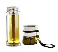 Glass Tea Infuser Bottle - Transparent Rope Handle Flask, Leakproof Drink Vessel | Double Wall Filter Container, Loose Leaf Brewer with Fruit Compartment, Travel Cup for Infused Water Beverage Use