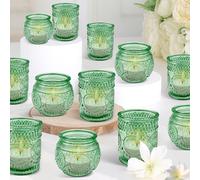 Glass Tea Light Candle Holders, 36 Pcs Vintage Candle Jar, Coloured Tealight Holders, Votive Candle for Indoor, Outdoor, Garden, Dinner, Church, Weddings, Home Décor, Gifts (Green)