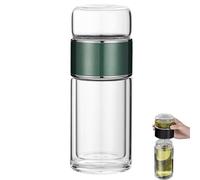 Glass Tea Maker with Separator Strainer, Double-Walled High Borosilicate Glass with Stainless Steel Strainer, Easy to Turn and Pull for Loose Tea, for Home, Office and Travel (C, 280 ml)