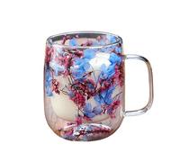 Glass Tea Mugs | 3.54 X 3.93 X 4.Double Wall Glass Coffee Mugs | Clear Double Walled Dried Flowers Cups with Handle| Coffee, Gi-fts for Women, Insulation Thermal with Handle for Cappuccino, Juices
