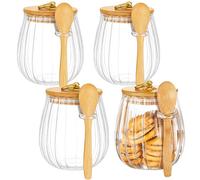 Glass Tea Storage Jars 4 Pcs With Gold Ring Seals And Wooden Lids, Tea Coffee Sugar Containers And Spoons, Vintage Modern Home Organization Design