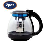 Glass Teapot 1.5L With Stainless Steel Infuser & Lid Loose Leaf Black Modern 2Pc