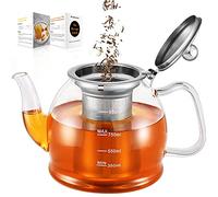 Glass Teapot 1000 ml with Strainer Insert, Borosilicate Glass Tea Set, Glass Teapot with Strainer, Tea Infuser for Loose Leaves, Dishwasher Safe