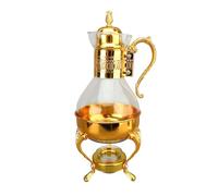 Glass Teapot Set, Glass Coffee Pot Glass Teapot with Warmer Turkish Teapot Vintage Style Tea Kettle Clear Glass Teapot with Lid and Cup (Gold)