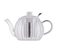 Glass Teapot White Ceramic Lid Infuser 1000Ml Fluted Embossed Clear Elegant
