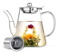 Glass Teapot with Infuser, 1200ml Tea Pot with Removable Strainer for Loose Leaf Tea and Blooming Tea, Stovetop Safe Tea Kettle, Hand Crafted Borosilicate Glass Tea Maker with Scale Line, Tea Gift Set
