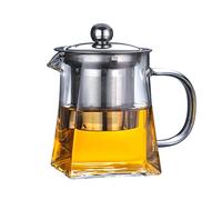 Glass Teapot with Stainless Steel Infuser & Lid, Borosilicate Glass Tea Kettle Stovetop Safe, Blooming & Loose Leaf Teapot,Glass Square Pot (550ML/19oz)