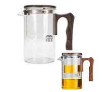 Glass Teapot with Strainer, Wood Handle Tea Maker, Tea Water Separation Loose Leaf Tea Pot Heatproof for Home Office (Transparent 550ml)