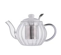 Price & Kensington Luxe Glass Teapot with Stainless Steel Infuser 500ml | Fluted Embossed Glass Teapot with White Ceramic Lid | Non-Drip Spout, Ergonomic Handle & Gift Box