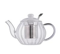 Glass Teapot With White Ceramic Lid Infuser 500Ml Fluted Embossed Clear Elegant