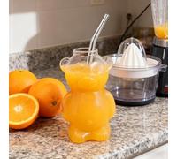 Glass Teddy Bear Mug With Straw, 11oz Teddy Glass Cup, Beer Wine Cocktail Drinks Glassware, Cute High Borosilicate Glasses Bear Bottle Mug For Coffee Juice Milk Tea Smoothies