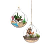 Glass Terrarium Globes 2Pcs 3.93inch Transparant Round Big Opening Hanging Terrarium Glass Hanging Tealight Holders with Lanyard for Wedding Party Decoration| Tealight Holders