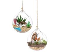 Glass Terrarium Globes 2Pcs 3.93Inch Transparant Round Big Opening Hanging Terrarium Glass Hanging Tealight Holders with Lanyard Tealight Holders