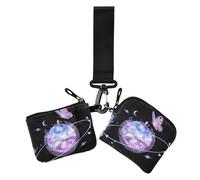 Glass Texture Purple Butterfly Planet Women's Coin Purses Card Cases Small Detachable Women Credit Card Case Coin Purse with Keychain for Women 2 Pcs, Glass texture Purple butterfly planet, One Size,