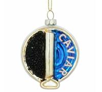 Glass Tin of Caviar Christmas Bauble, Blue & Gold Hanging Fun Kitsch Xmas Decor, Fun Christmas Decoration, Novelty Food Lovers Bauble Ornament, Glass Vintage Christmas Tree Xmas Gift