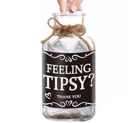 Glass Tips Jar for Money, Tip Box for Bartenders & Musicians, Restaurant Money Container (Tipsy Rope)