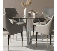 Glass Top and Grey Stainless Steel Dining Table | Metropolitan