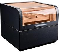 Glass-Top Cigar Case with Humidifier & Divider, Handmade Cedar Wood Box, Portable Travel Storage for 220 Cigars