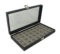 Glass Top Display Case with a Snap close lid & a Choice of Grey Flocked Jewellery Coin Medal Display Insert (Case with 32 puff pad compartments)