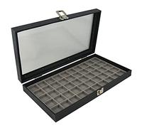 Glass Top Display Case with a Snap close lid & a Choice of Grey Flocked Jewellery Coin Medal Display Insert (Case with 50 compartments)