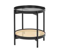 Glass Top Side Table Light Wood with Black RENO
