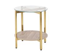 Glass Top Side Table Light Wood with Gold LOVELL