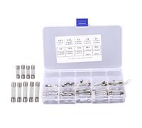Glass Tube Kit 100Pcs Assorted 5x20mm 6x30mm Car Auto Vehicle Circuit Protection 10 Ampere Values 0.2A to 30A Plastic Storage Box