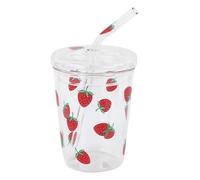 Glass Tumbler with Straw and Lid, 300ml/10 Oz Cute Strawberry Mug Clear Iced Coffee Glasses Cups Glass Jar Tumbler for Ice Water, Juice, Tea, Milk, Smoothie and Cold or Hot Drinks