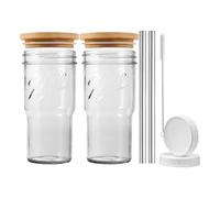 glass tumbler with straw and lid, iced coffee cup reusable drinking jars glass tumbler large capacity 2 set drinking glasses and coffee cup for daily use