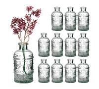 Relaxdays Glass Vase, Set of 12, for Table Decor, Vintage Design, H: 13x6 cm, Decorative Mini Bottles for Flowers, Clear
