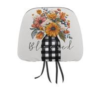 Glass Vase with Colorful Flowers Blessed Printed Car Headrest Cover,2 Pieces, Elastic Comfort Head Rest Cover for Women Men, Universal Fits Most Cars Van SUV Truck, Car Interior Decor Accessories
