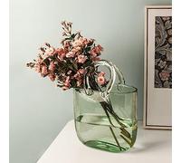 Glass Vase with Elegant Purse Design, Hand Purse vase with Fish Bowl, Unique Flower Vase with Handle and Bubbles - for Home Decor/Office/Garden/Wedding Decor/Enterpiece/Events
