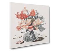 Glass Vase with Flowers by Johan Teyler Canvas Print | Gallery Wrapped 30mm Frame Wall Art | 14x14 inches | Ready to Hang | Modern Floral Picture | Living Room Bedroom Lounge Office