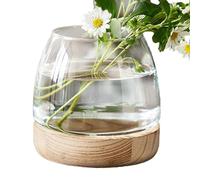 Glass Vase with Transparent Wooden Stand - Hydroponic Vase with Wooden Stand, Fish Bowl, Aesthetic Home Decor, Eco-Friendly Aquarium for Living Room, Bathroom, Dinner