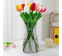 Glass Vases for Flowers, 7.9" Tall Ins Modern Crystal Clear Glass Vase for Home Decor, Decorative Flower Vase for Table/Entryway/Shelf/Mantle, Birthday Wedding Housewarming Gift-Grey Color