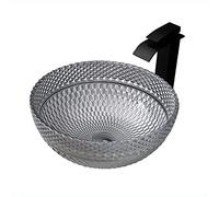 Glass Vessel Sink Round Bathroom Silver Artistic Bowl Countertop Vanity Pop Up Drain Mounting Ring Black