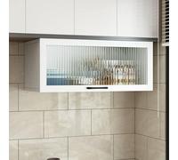 Glass Wall Display Cabinet - Solid Fir Wood with DropDown Door for Kitchen Dishes and Tiles Storage Modern Home Decor Rustic Style SpaceSaving Solution