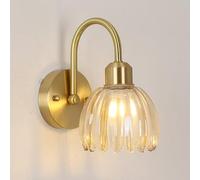 Glass Wall Light Nordic Modern Wall Sconce with Pumpkin Shade, Bedroom Bedside Brass Wall Mount Lamp, E27 Hardwired Indoor Living Room Hallway Wall Lighting Fixtures