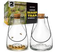 Glass Wasp Catcher - 2 Pack Attractive Hanging Wasp Catchers for the Garden with Metal Hanger and Cork