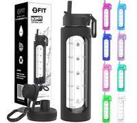 Glass Water Bottle with Time Markings 1 Litre - EXTRA LID, 1l Water Bottles, Waterbottle, Glass Drinking Bottle for Hydration, Reusable, Wide Mouth, Leakproof, BPA Free (Black Sleeve)