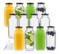 Glass Water Bottles 12pcs with Metal Lids, 500ml Glass Juice Bottles, Reusable Juicing Bottles for Smoothie, Milk, Homemade Beverages, Hot Cold Drinks, with Cleaning Brush & Sticker Labels